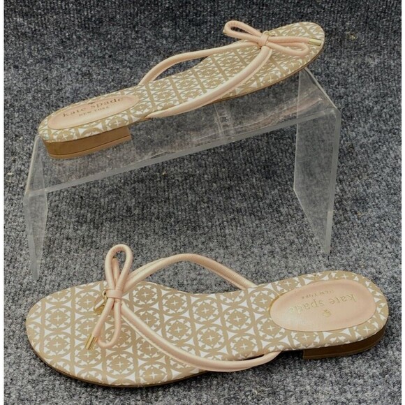 Kate Spade Sandals Women Size 6.5 Mistic Bow Flat Thong Pink Beige Flip Flop - Picture 5 of 8